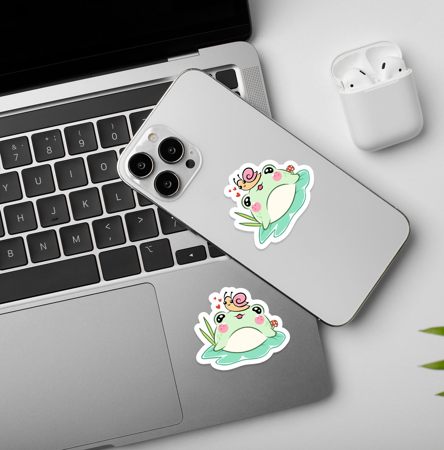 Cute Frog With Snail | Laptop And Mobile Stickers