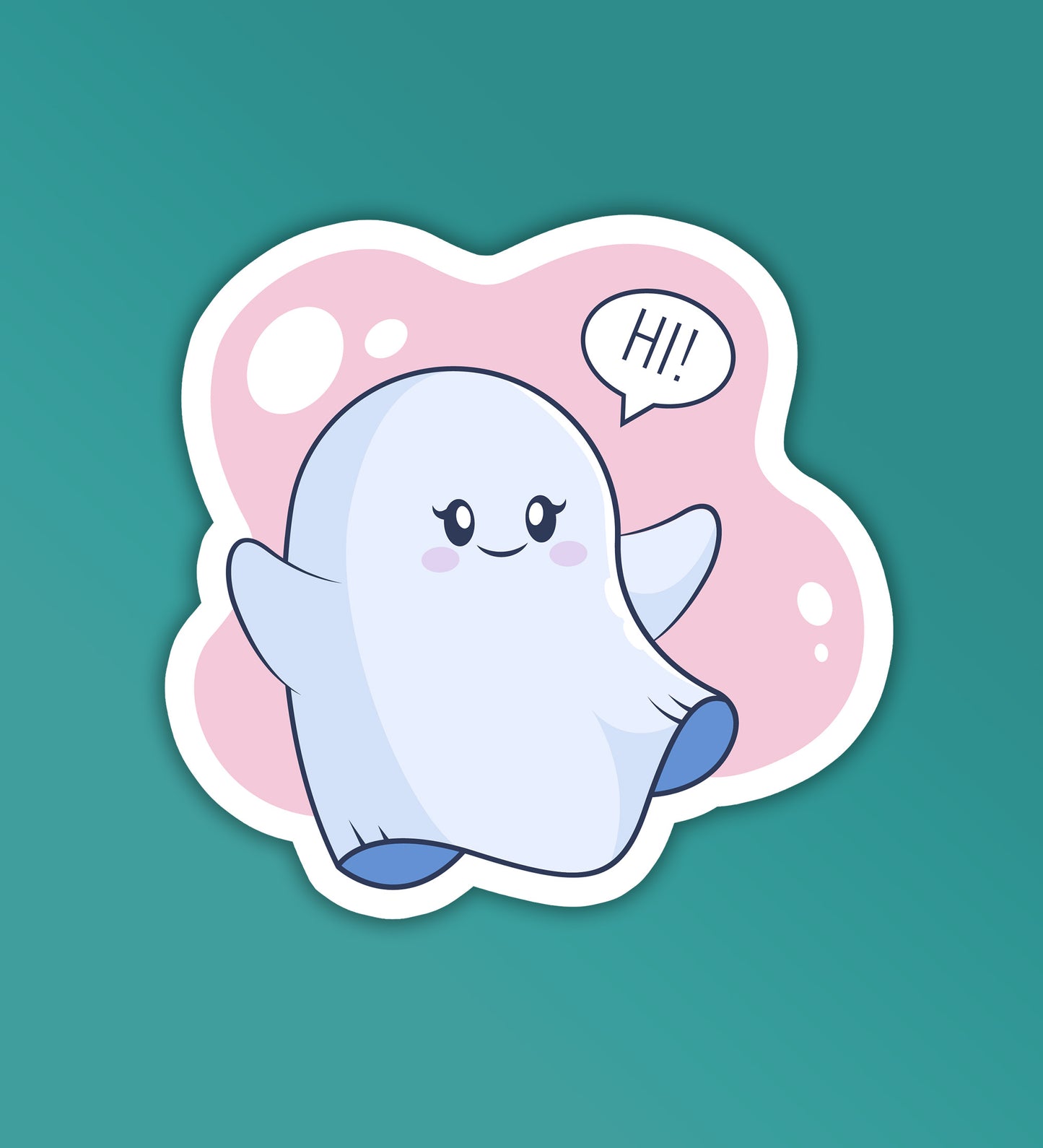 Hi - Cute Ghost | Laptop And Mobile Stickers
