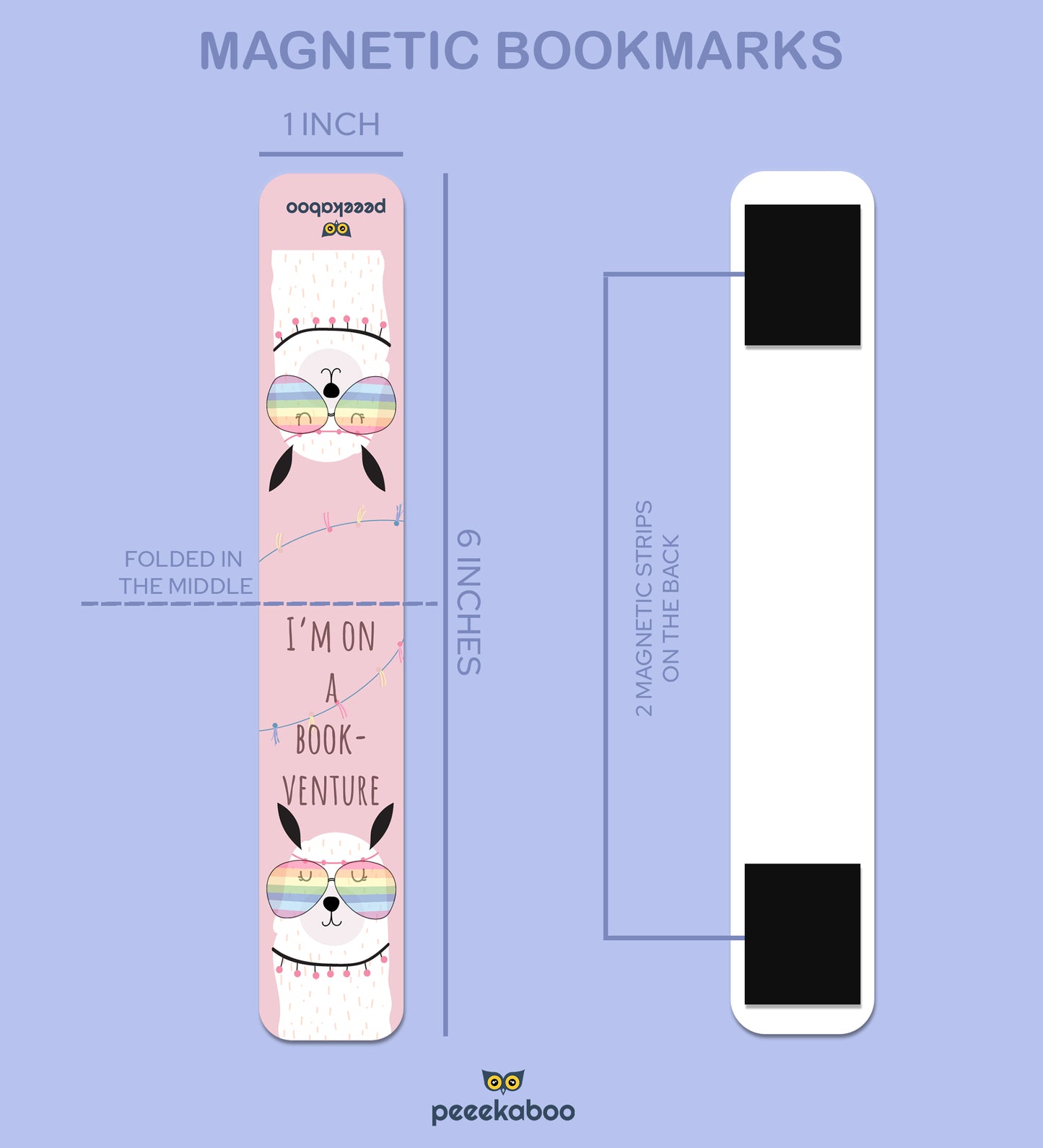 Magnetic Bookmark - Set Of 4 - Llama Cute Text