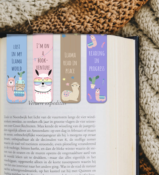 Magnetic Bookmark - Set Of 4 - Llama Cute Text