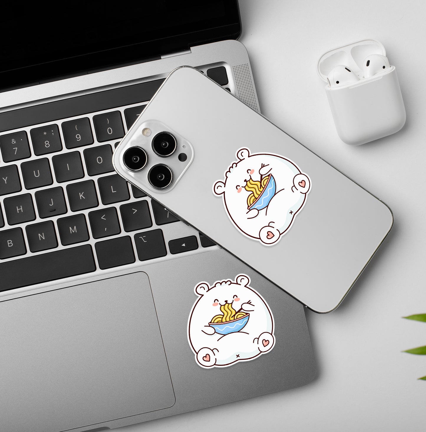 Teddy Eating Noodles | Laptop - Mobile Sticker