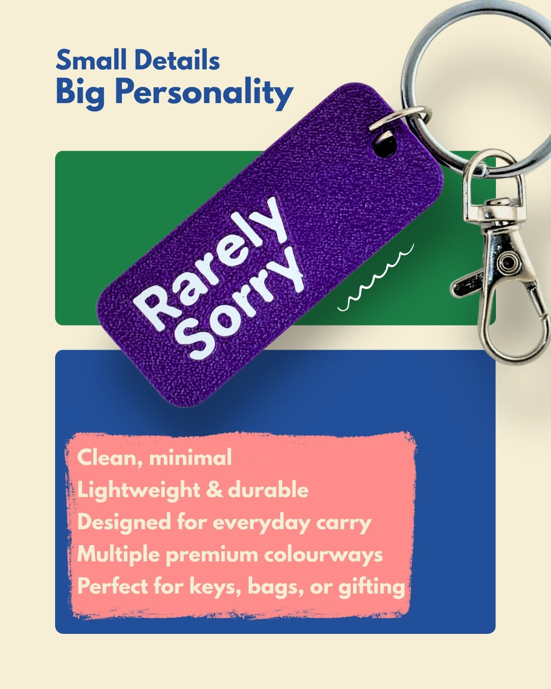 Rarely Sorry - Minimal Keychain & Bag Charm