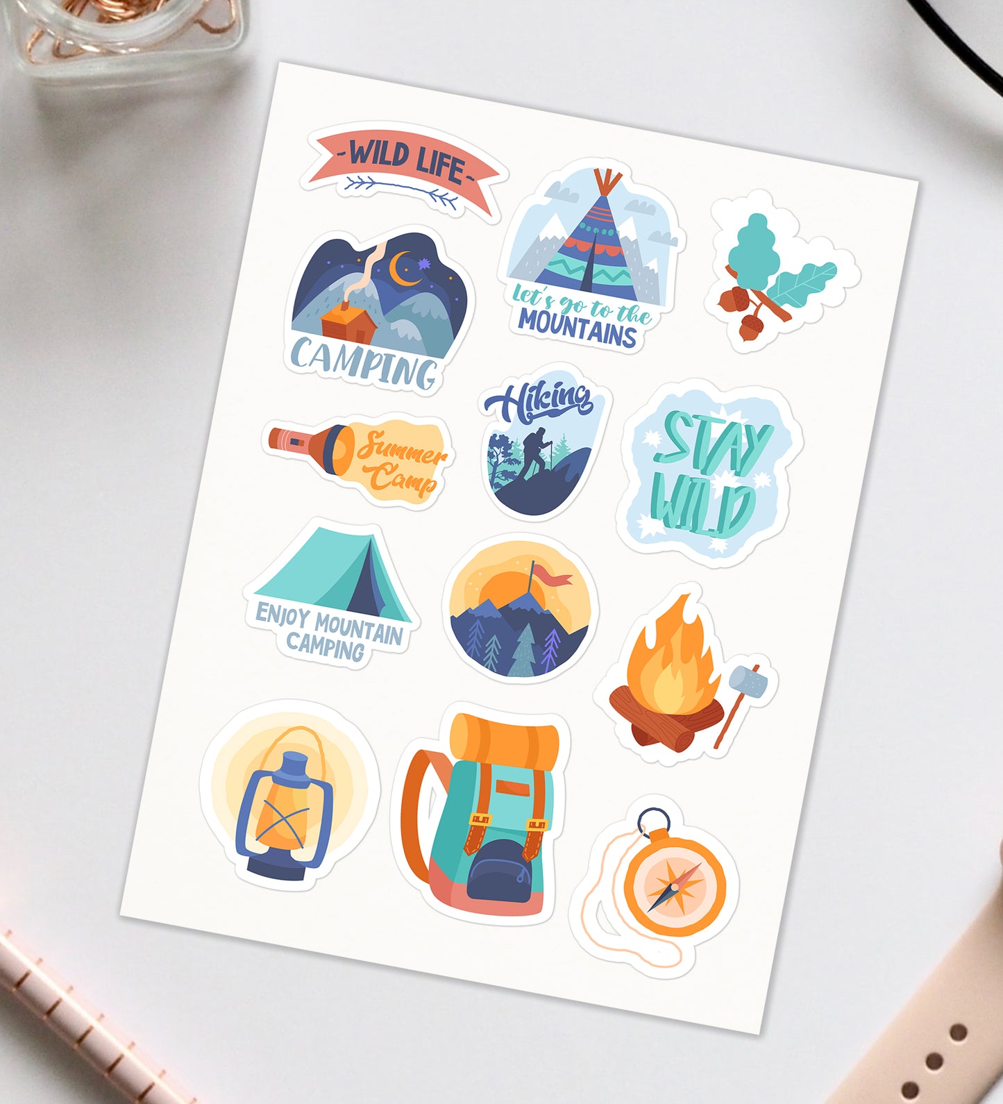 Camping Hiking Sticker Sheet