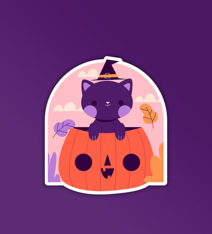 Cat In A pumpkin - Halloween | Laptop And Mobile Sticker