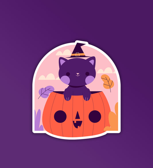 Cat In A pumpkin - Halloween | Laptop And Mobile Sticker