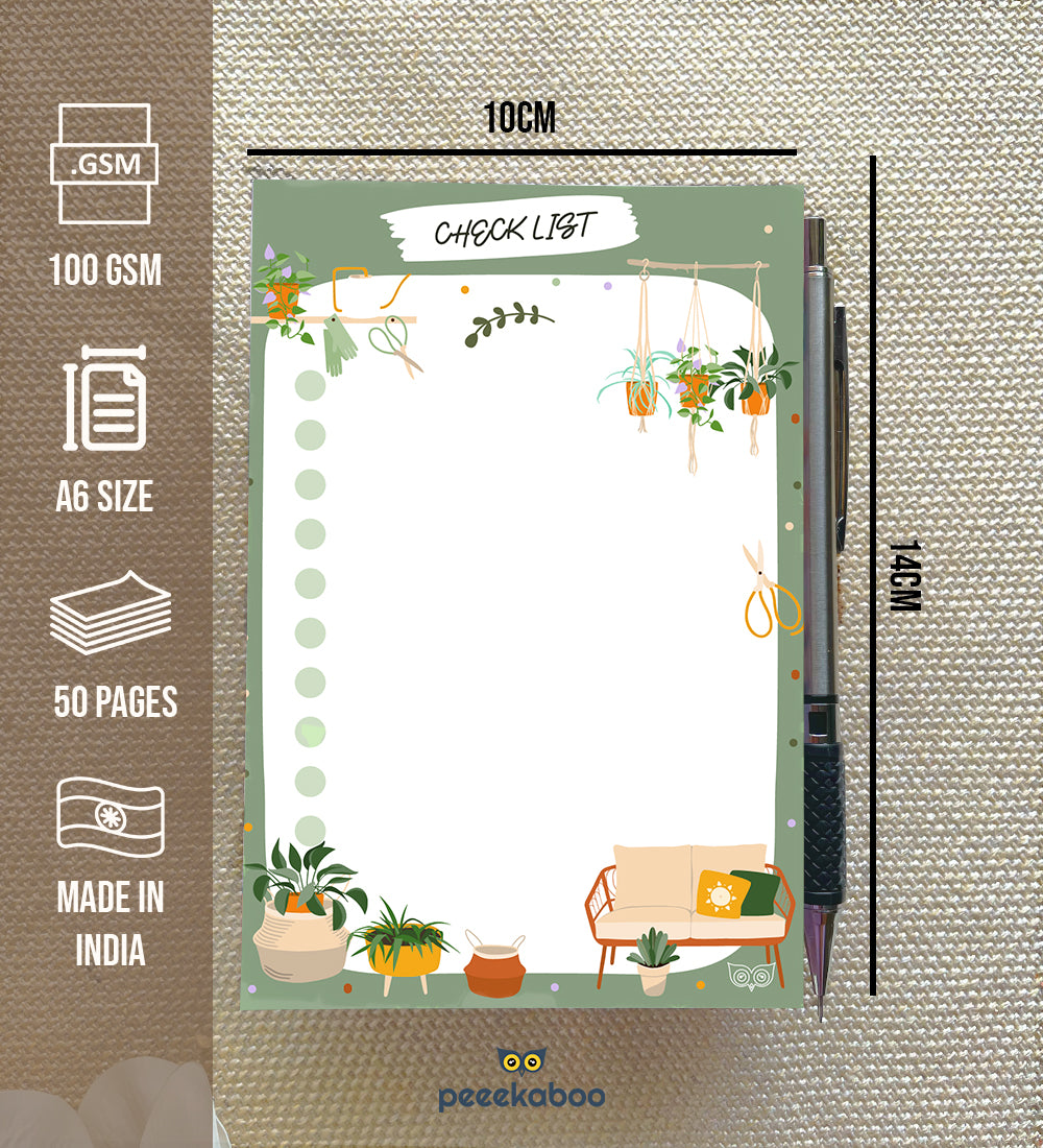 Notepad With Checklist Checklist Cozy Plants Notepad – Peeekaboo