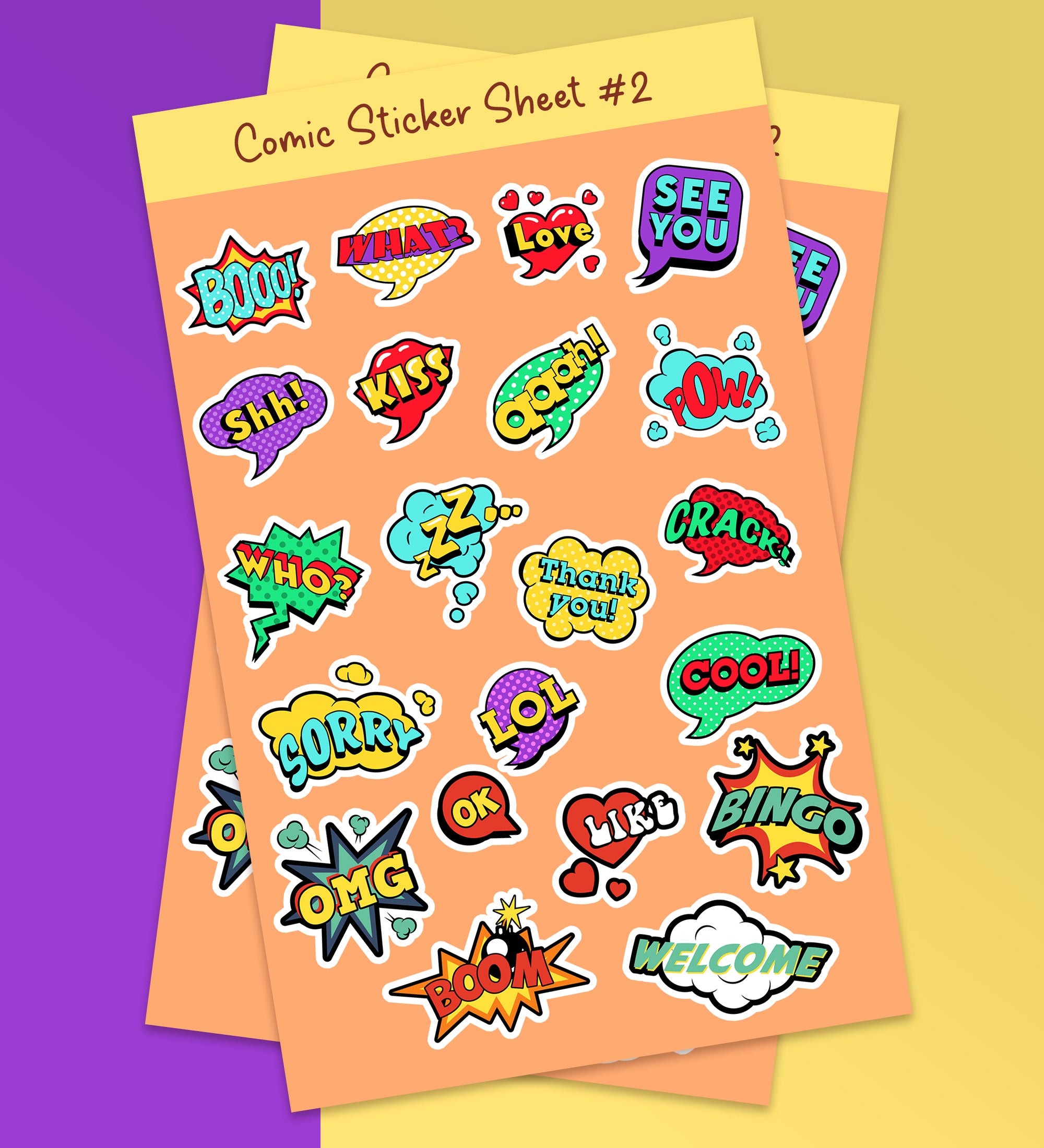 Comic Text #2 Sticker Sheet – Peeekaboo