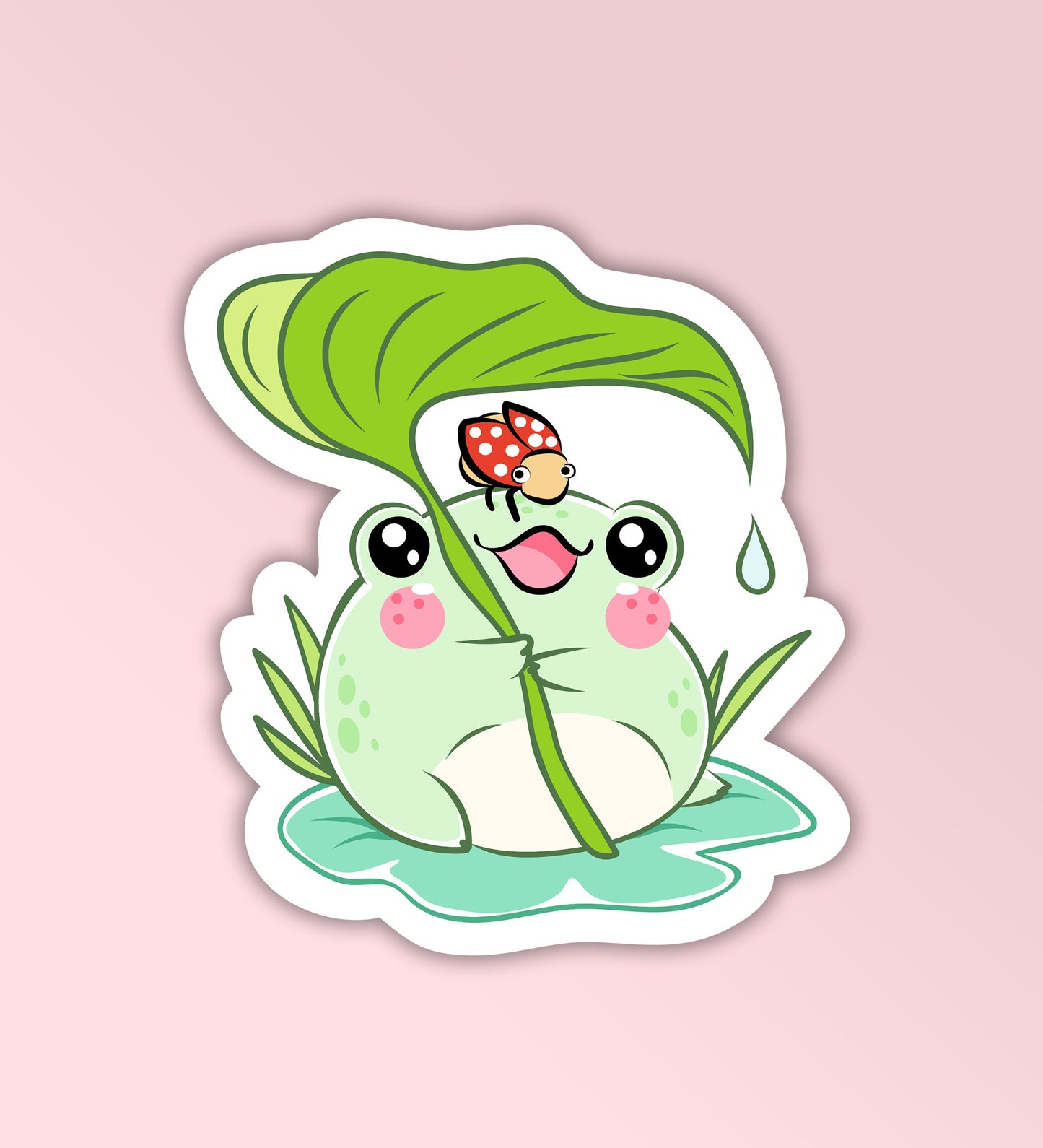 Cute Frog In Rain | Laptop And Mobile Stickers