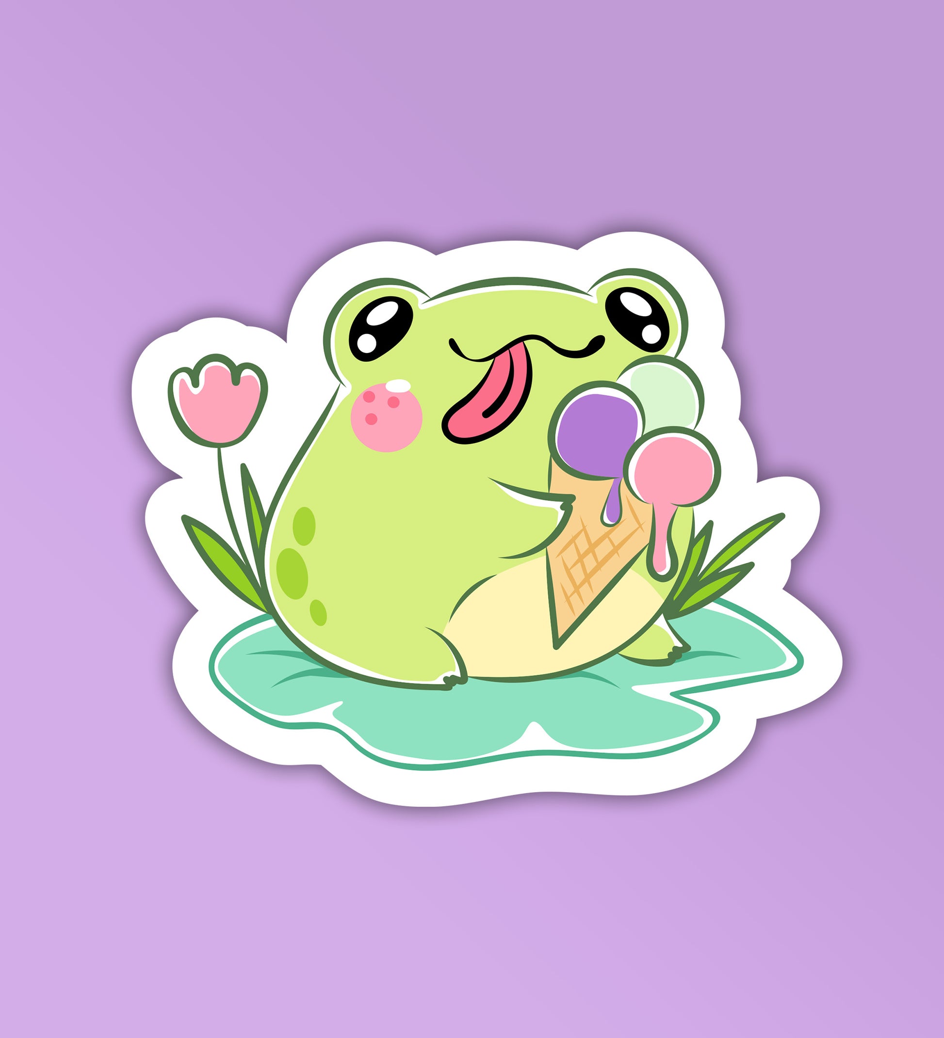 Cute Frog With Ice-Cream Laptop And Mobile Stickers