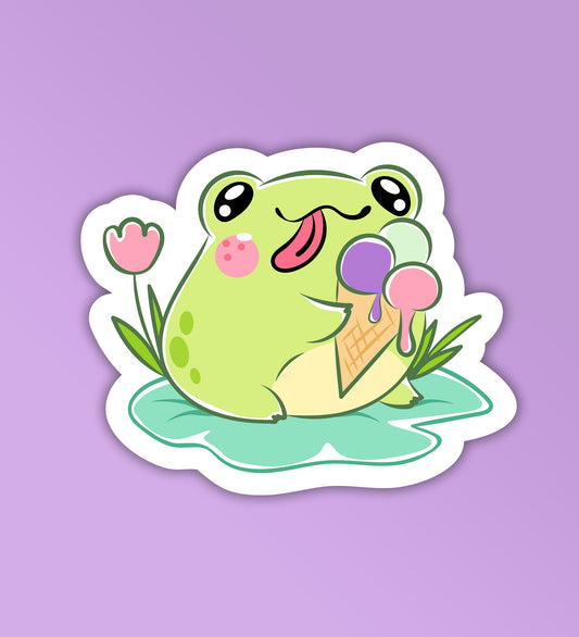 Cute Frog With Ice-Cream | Laptop And Mobile Stickers