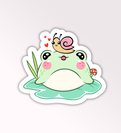 Cute Frog With Snail | Laptop And Mobile Stickers