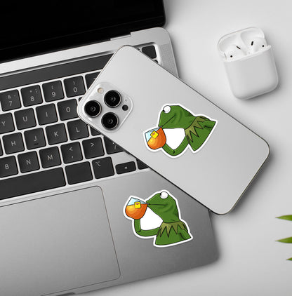 Froggy Drinking Iced Tea Meme  - Vinyl Laptop / Mobile Stickers