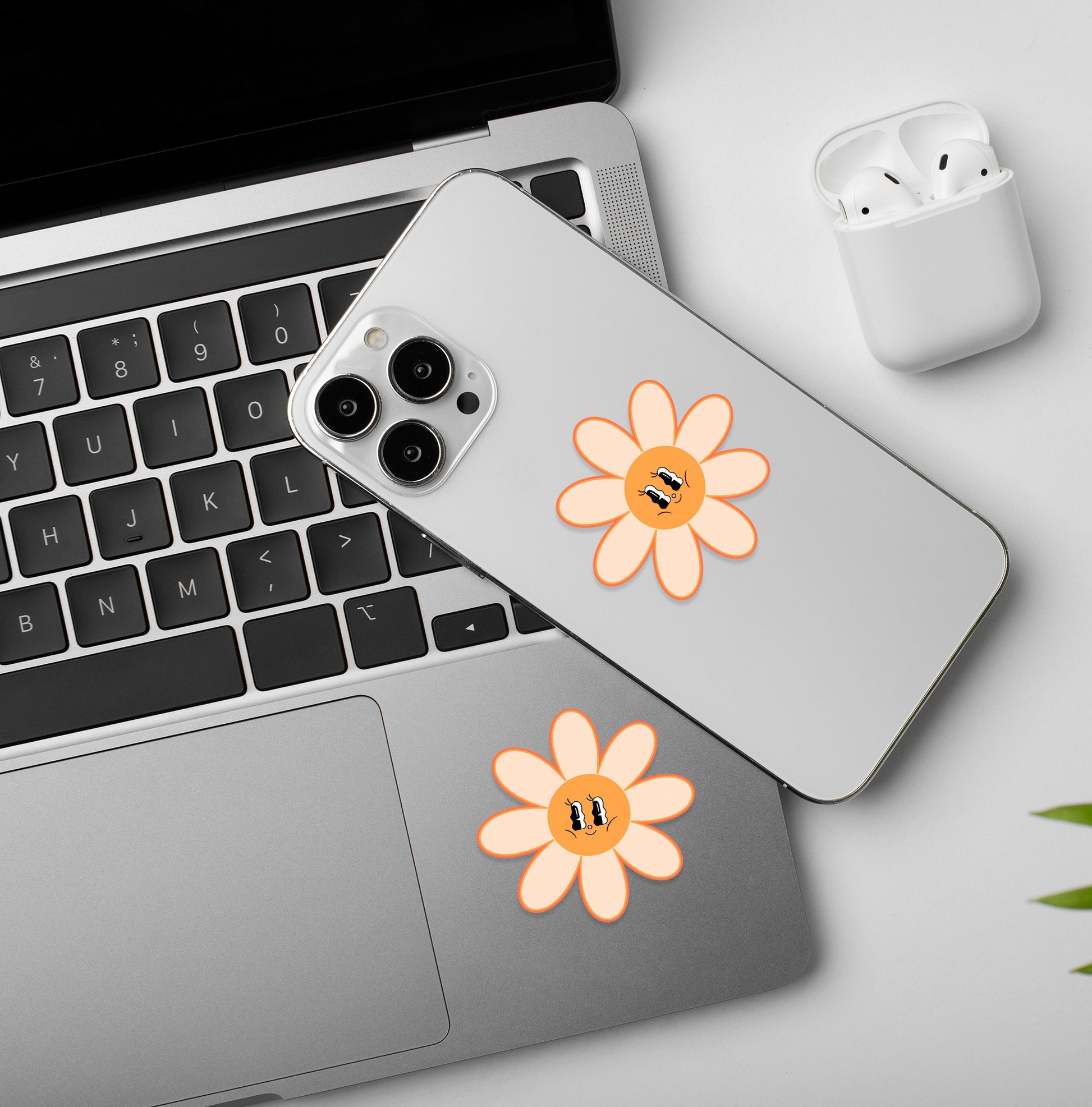 Happy Flower - Retro | Mobile & Laptop Sticker – Peeekaboo