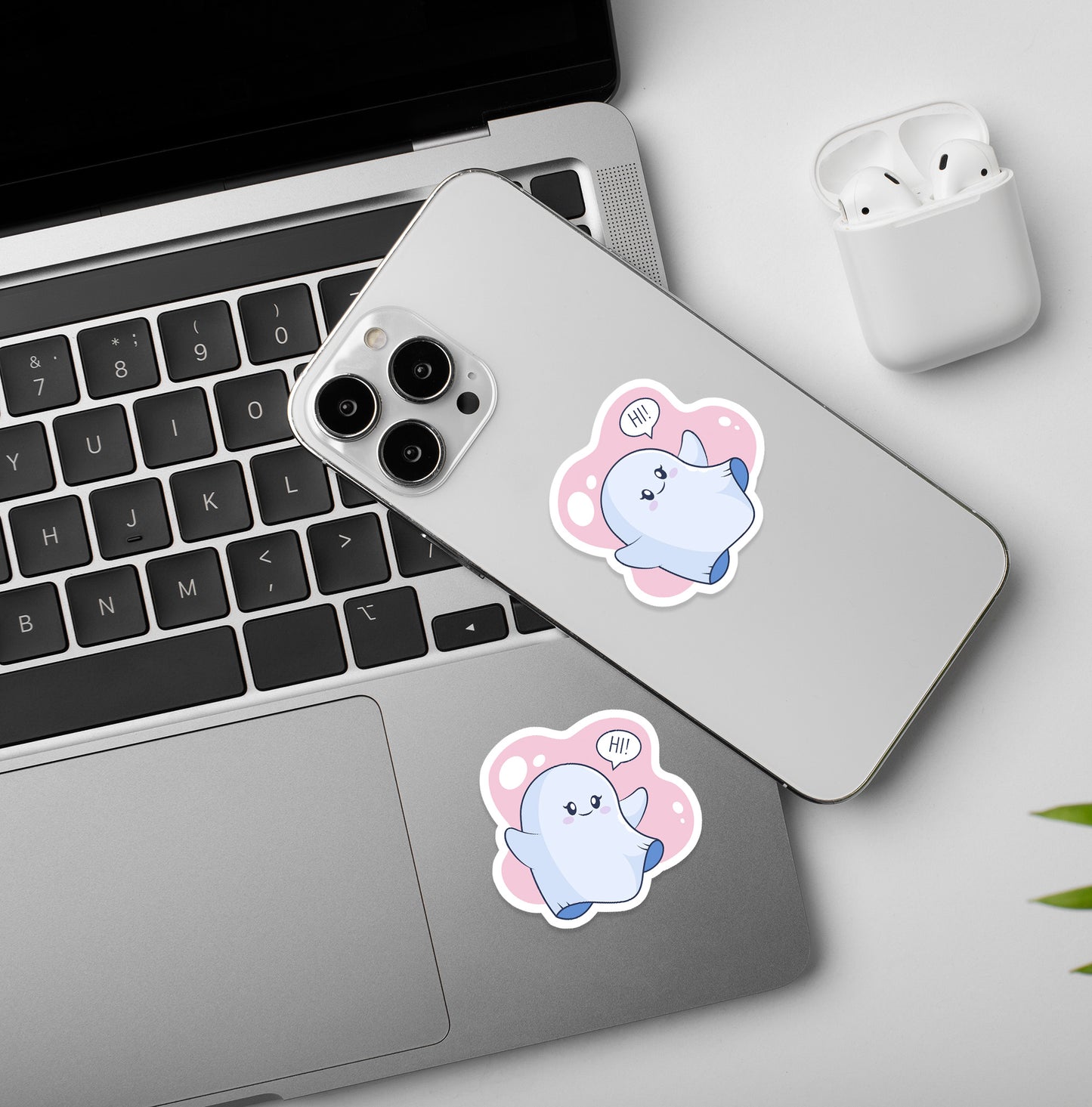 Hi - Cute Ghost  | Laptop And Mobile Stickers