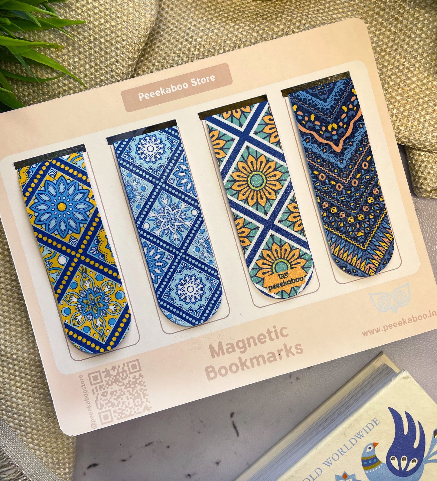 Magnetic Bookmark - Set Of 4 - Blue Motifs