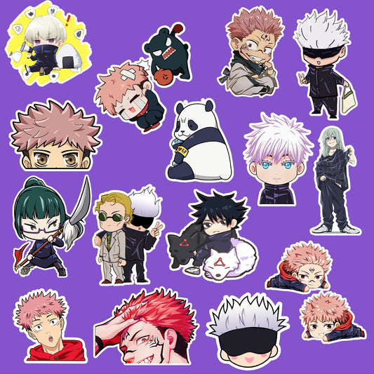 Collection of jujutsu kaisen anime animated characters on a purple background
