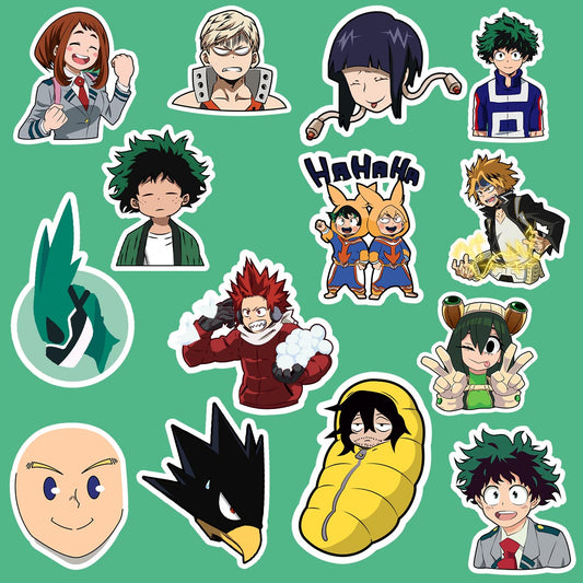 Collection of my hero academia anime character stickers on a green background