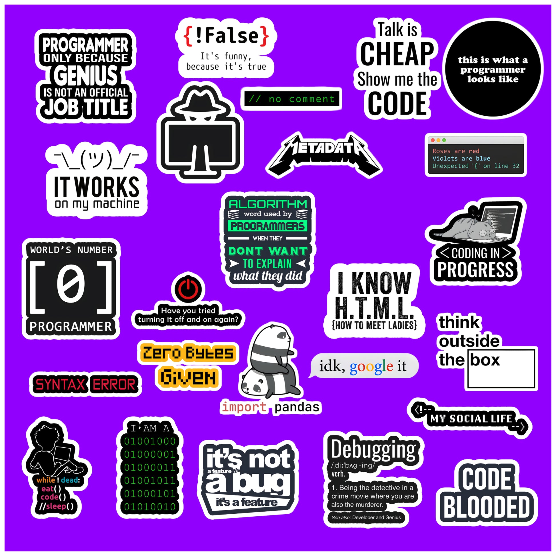 Progammer / Coding Sticker Pack of 50 – Peeekaboo