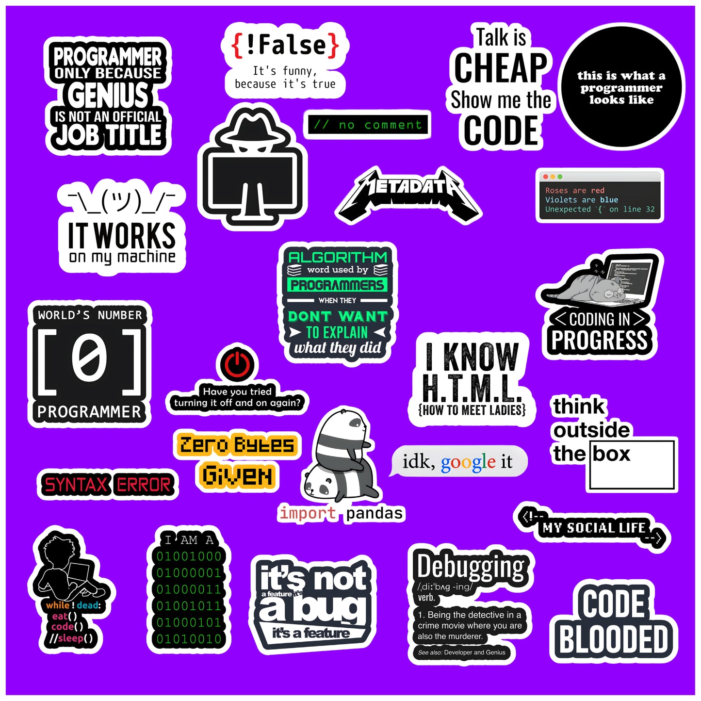 Progammer / Coding Sticker Pack of 50