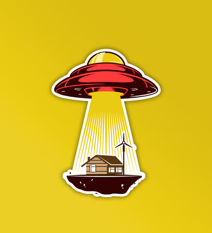 Spaceship taking house Sticker