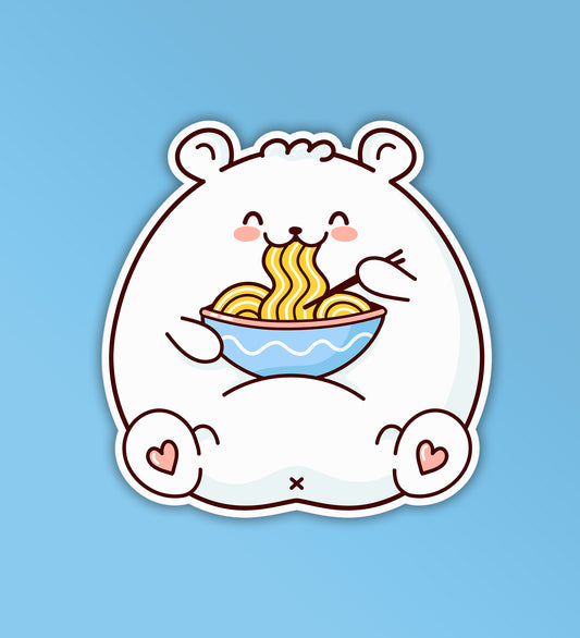 Teddy Eating Noodles | Laptop - Mobile Sticker