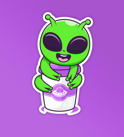 This alien loves coffee - Laptop/Mobile Sticker