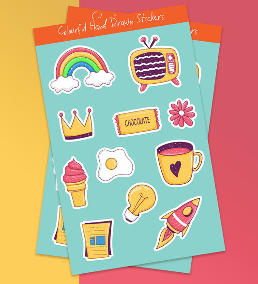 Colourful Hand Drawn Sticker Sheet